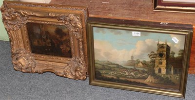 Lot 1194 - A hunting scene oil clock picture (movement now missing) and another clock picture depicting a...