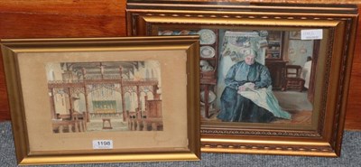 Lot 1198 - British School (19th century) An elderly lady seated in a parlour, oil on panel; together with...