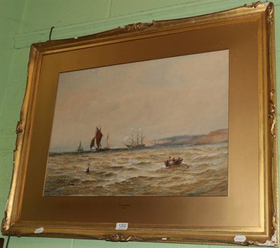 Lot 1202 - Thomas Bush Hardy (1842-1897) Shipping off coastline, signed and dated 1895, watercolour, 44cm...
