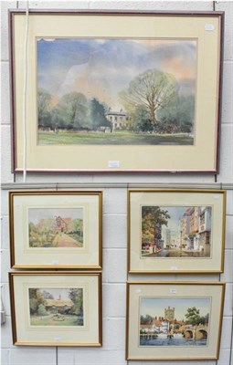 Lot 1213 - J Moia, Street scene in Windsor, and another or riverside buildings, watercolour, both signed;...
