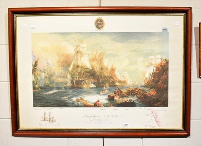 Lot 1231 - After William Lionel Wyllie 'Trafalgar 2.30pm', large colour print, framed and glazed; together...
