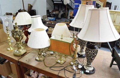 Lot 1246 - Twelve various brass and other table lamps