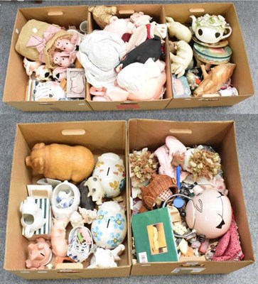 Lot 1250 - A large quantity of pig related ornaments and soft toys, together with modern decorative...