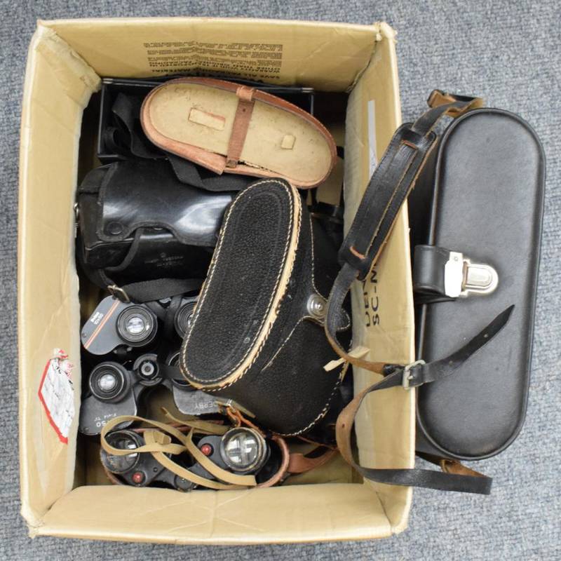 Lot 1267 - A collection of assorted cased binoculars, camera and a Cine camera
