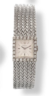 Lot 635 - A Lady's 18ct White Gold Diamond Set Wristwatch, signed Rolex, Precision, Ref: 2601, circa...