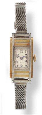 Lot 637 - A Lady's 18ct Two Colour Gold Rectangular Wristwatch, signed Zenith, 1928, 18-jewel lever...