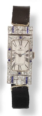 Lot 638 - A Lady's Diamond and Sapphire Set Wristwatch, 15-jewel lever movement signed 'Rolex Extra...