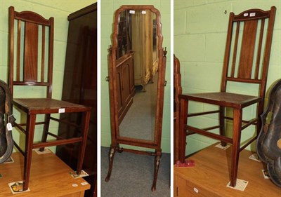 Lot 1409 - A Pair of Edwardian mahogany satinwood banded and ebony strung side chairs, the caned seats on...