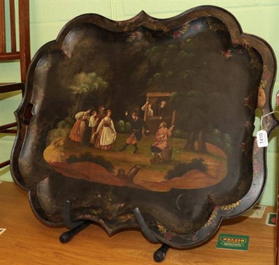 Lot 1410 - A 19th century painted metal tray possibly Russian