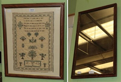 Lot 1412 - A 19th century needlework sampler dated 1824 and a 19th century mirror (2)