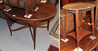 Lot 1423 - Edwardian mahogany oval window table; a smaller mahogany and satinwood banded oval occasional...