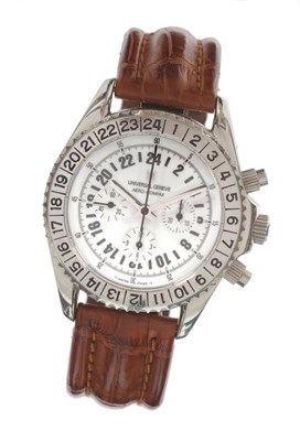 Lot 647 - A Stainless Steel Chronograph Wristwatch, signed Universal, Geneve, Aero-Compax, circa 2000,...