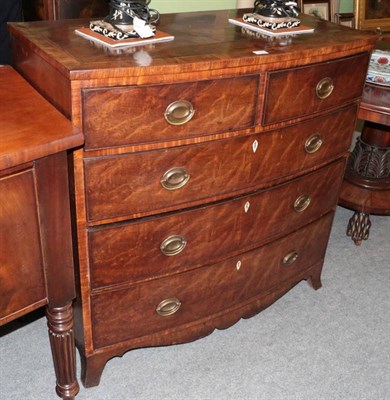 Lot 1446 - George III mahogany and boxwood strung bow fronted five drawer chest, 103cm wide