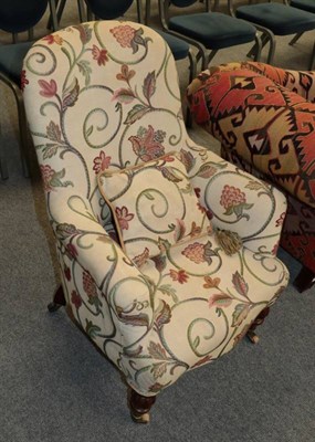 Lot 1459 - A Victorian chair recovered in a floral crewel style fabric