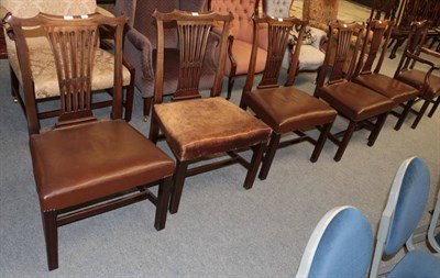 Lot 1460 - A set of six George III mahogany dining chairs, late 18th century, including one carver, with...