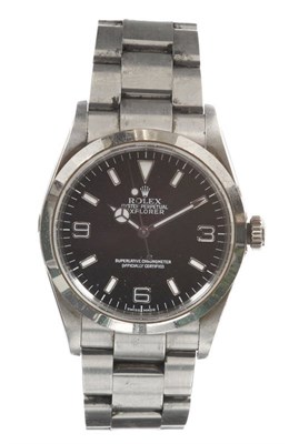 Lot 651 - A Stainless Steel Automatic Centre Seconds Wristwatch, signed Rolex, Oyster Perpetual, Explorer...