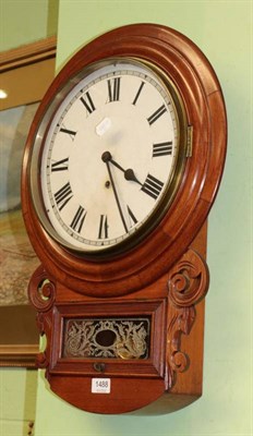 Lot 1488 - Late 19th century mahogany cased drop dial wall timepiece with later painted dial