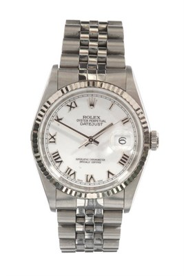 Lot 653 - A Stainless Steel Automatic Calendar Centre Seconds Wristwatch, signed Rolex, Oyster Perpetual,...