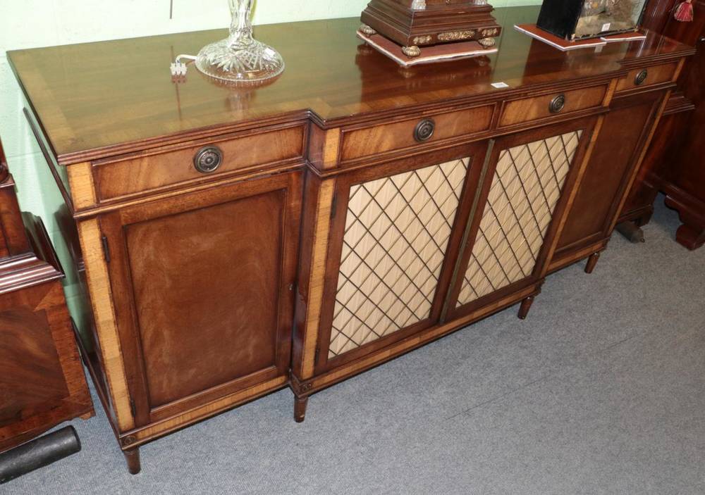 Lot 1506 - Reproduction mahogany and crossbanded sideboard with brass grill doors