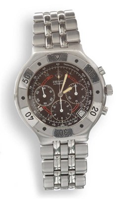 Lot 659 - A Stainless Steel Automatic Chronograph Calendar Wristwatch, signed Zenith, circa 1990,...