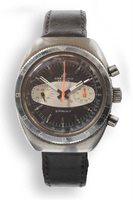 Lot 662 - A Stainless Steel Chronograph Wristwatch, signed Breitling, model: Sprint, circa 1975, 17-jewel...