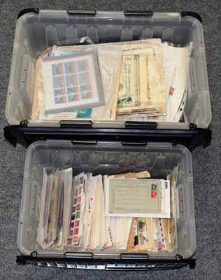 Lot 97 - World Sorter in 2 Large Plastic Storage Boxes - Much on album leaves with mint Commonwealth,...