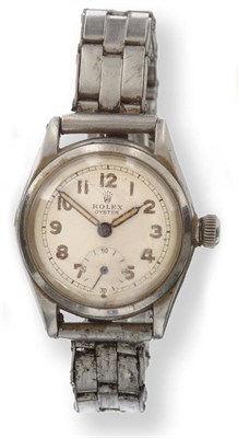 Lot 665 - A Stainless Steel Boy's Size Wristwatch, signed Rolex, Oyster, Ref: 3121, circa 1940, 18-jewel...