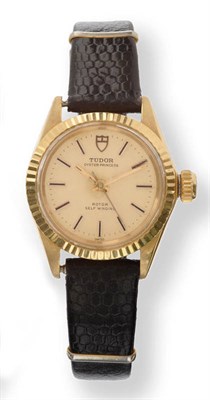 Lot 666 - A Lady's 18ct Gold Automatic Centre Seconds Wristwatch, signed Tudor, Oyster Princess, circa...