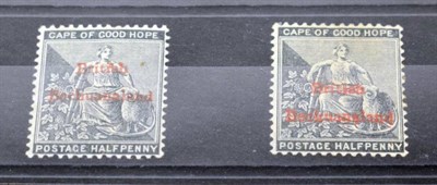 Lot 134 - Bechuanaland - 1885 1/2d grey black one overprinted in red the other is apparently the rare...