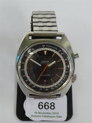 Lot 668 - A Stainless Steel Chronograph Wristwatch, signed Omega, Chronostop, Model: Seamaster, circa...