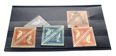 Lot 197 - Cape of Good Hope - stockcard containing 9 triangles with 4 pairs including SG1, SG5a rose, 1863 1d
