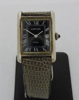 Lot 676 - A Rectangular Wristwatch, retailed by Cartier, Paris, circa 1970, 17-jewel lever movement,...