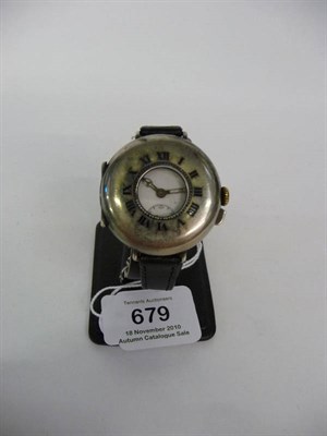 Lot 679 - An Early Silver Wristwatch, 1915, nickel finished lever movement, overcoil hairspring, white enamel