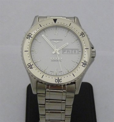 Lot 682 - A Stainless Steel Automatic Calendar Centre Seconds Wristwatch, signed Longines, Model:...