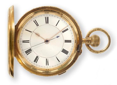 Lot 683 - An 18ct Gold Full Hunting Cased Chronograph Keyless Lever Pocket Watch, 1908, gilt finished...