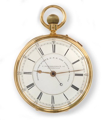 Lot 687 - An 18ct Gold Open Faced Chronograph Keyless Lever Pocket Watch, signed J.Hargreaves & Co,...