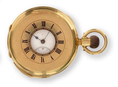 Lot 688 - An 18ct Gold Half Hunting Cased Repeating Keyless Lever Pocket Watch, circa 1900, frosted gilt...