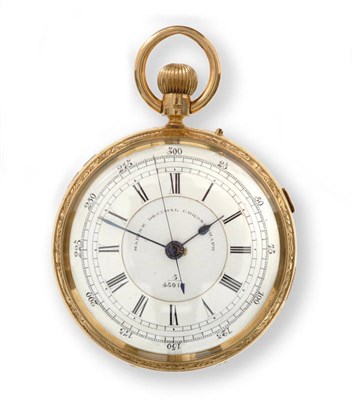 Lot 690 - An 18ct Gold Open Faced Chronograph Keyless Lever Pocket Watch, 1881, gilt finished lever movement