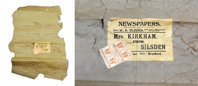 Lot 368 - Railway - Four Midland railway stamps - 19th century 2d values on a large parcel wrapping....