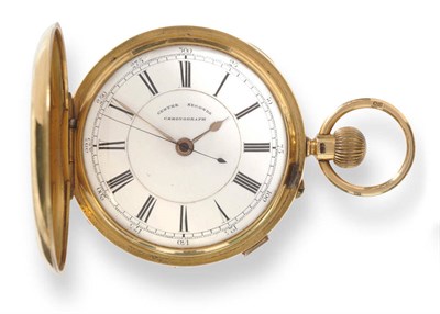 Lot 692 - An 18ct Gold Full Hunting Cased Chronograph Keyless Lever Pocket Watch, 1894, frosted gilt finished