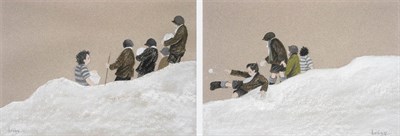 Lot 68 - Brian Shields 'Braaq' FBA (1951-1997) The Snowball Fight Signed, mixed media, 20cm by 29cm...