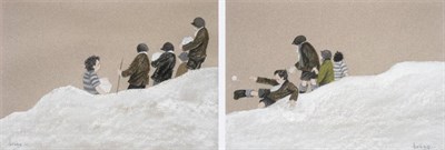 Lot 68 - Brian Shields 'Braaq' FBA (1951-1997) The Snowball Fight Signed, mixed media, 20cm by 29cm...