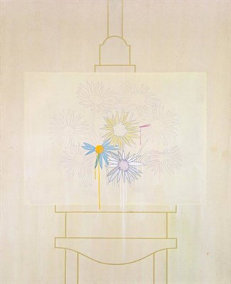Lot 172 - Derrick Greaves (b.1927) ''In the Studio 1, Flower Painting on an Easel''  Signed, inscribed...
