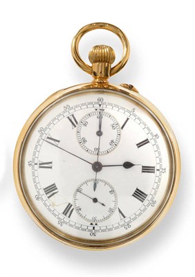 Lot 693 - An 18ct Gold Single Push Chronograph Keyless Lever Pocket Watch, circa 1900, gilt frosted lever...