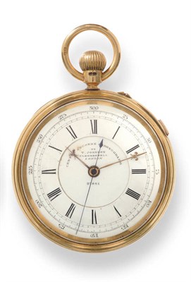 Lot 694 - An 18ct Gold Open Faced Chronograph Keyless Lever Pocket Watch, signed J.Johnson, Clerkenwell,...