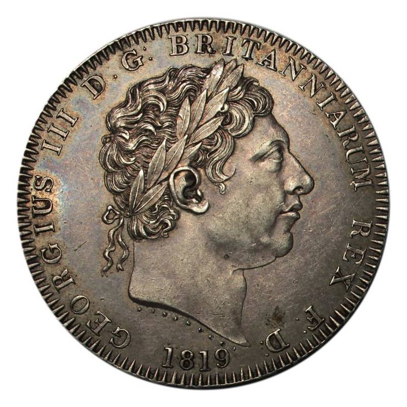 Lot 22 - George III (1760-1820), Crown, 1819, laureate bust right, rev. St. George, edge LIX, (S.3787)....