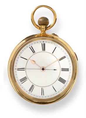 Lot 696 - An 18ct Gold Open Faced Chronograph Keyless Lever Pocket Watch, 1896, gilt finished lever movement