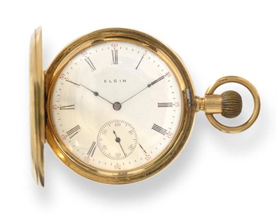 Lot 698 - An 18ct Gold Full Hunting Cased Keyless Lever Pocket Watch, signed Elgin, 1920, 17-jewel nickel...