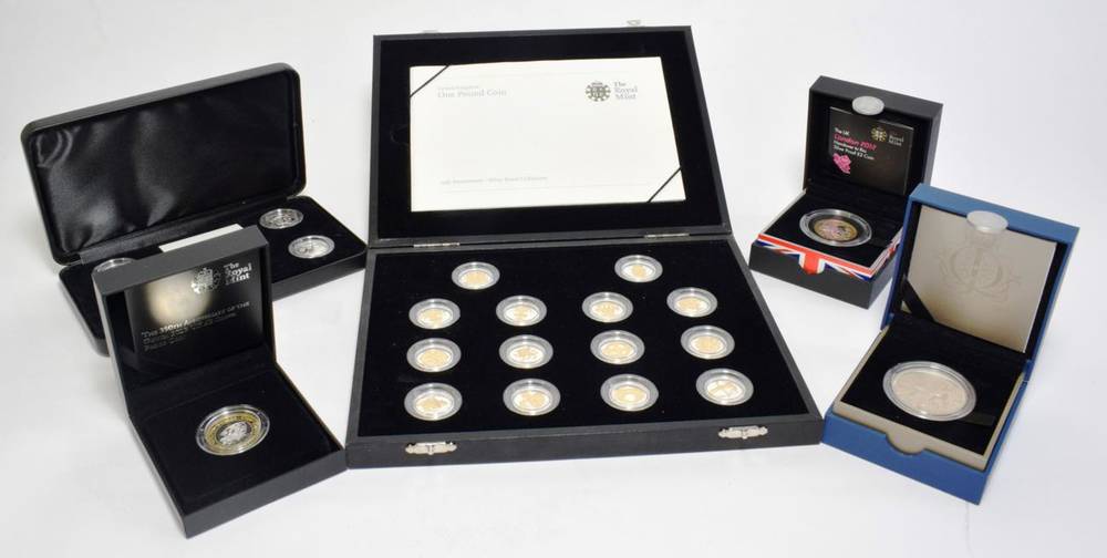 Lot 60 - Elizabeth II (1952-), silver proof £1 (18): a 14-coin set, each 2008, with selective gold...
