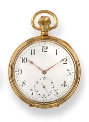 Lot 699 - An 18ct Gold Open Faced Keyless Lever Pocket Watch, 1925, 17-jewel nickel finished lever...